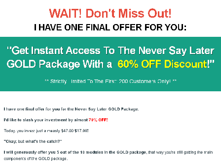 cheap Never Say Later PLR Gold 5 Module Special
