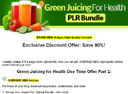 cheap OTO 2 for Green Juicing for Health PLR Bundle