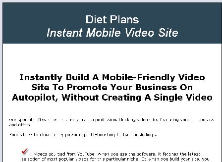 cheap Diet Plans Instant Mobile Video Site w/ MMR