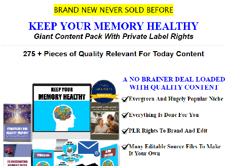 cheap [Quality Giant PLR] Keep Your Memory Healthy 275+ Piece PLR Pack
