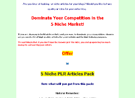 cheap 5 Niche PLR Articles Pack