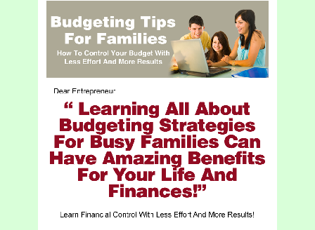 cheap Budgeting Tips For Families Comes with Master Resale Rights!