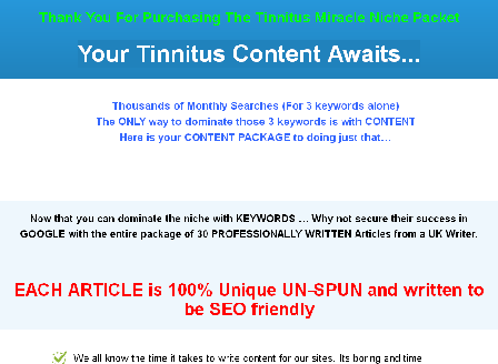 cheap Tinnitus Miracle Articles OTO1